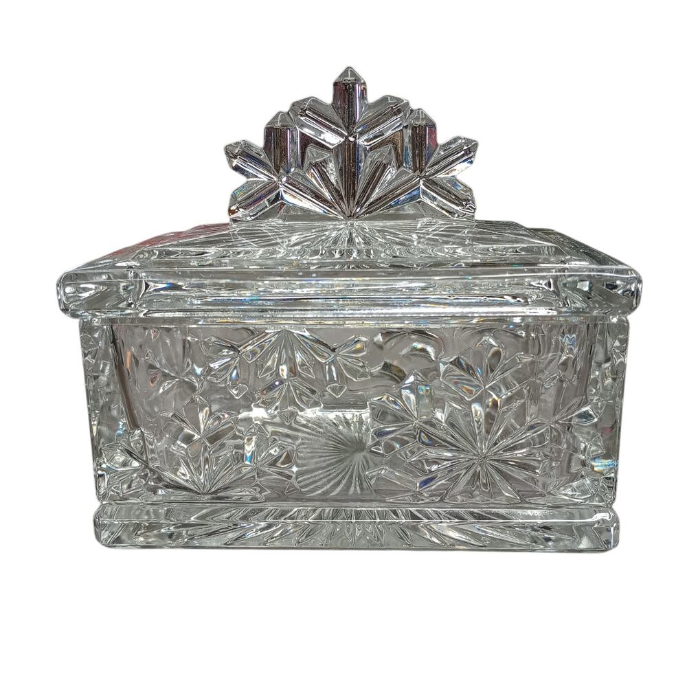 Luminarc Snowflake Glass Candy Dish w/Lid Holiday Magic VINTAGE Christmas